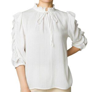 Pookie & Sebastian White Ruched Sleeve Ruffle Blouse Women's Size S